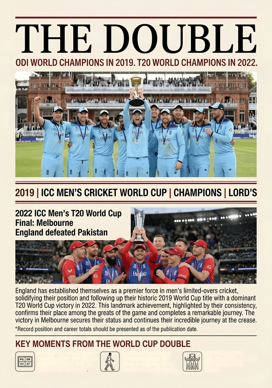 England players celebrate winning the 2019 ICC Men's Cricket World Cup at Lord's.